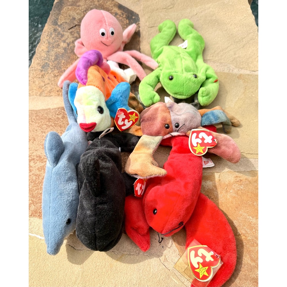 TY Beanie Babies Ocean Lot 7 Crunch Waves Pinchers Inky Claude Lips Legs